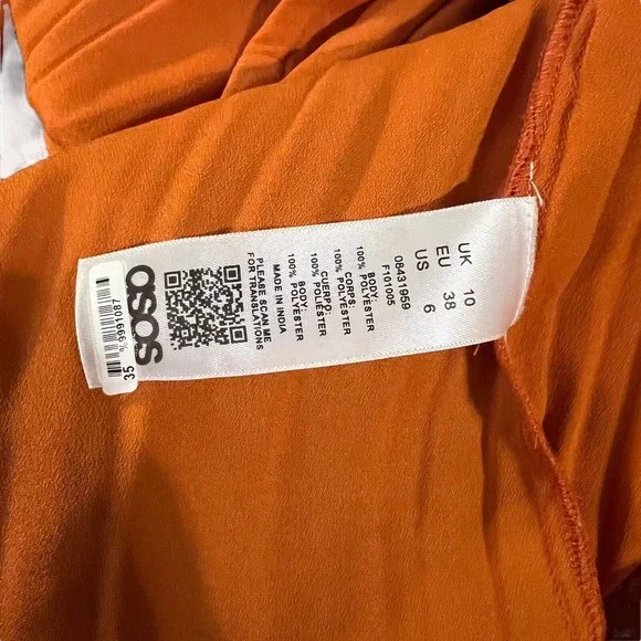 Asos Orange Long-sleeve V-neck Tie-front Blouse Top Size 6 - Picture 7 of 8